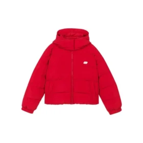 Doudoune courte à capuche et manches longues « Blanc Rouge »