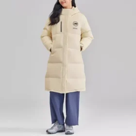 Doudoune longue imprimée de lettres « Beige »