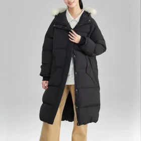 Doudoune longue tissée sport « Noir »
