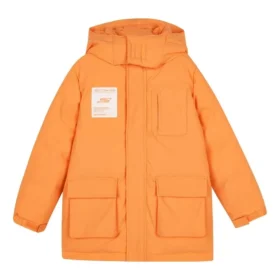 Doudoune mi-longue tissée imprimée de lettres BASIC « Orange White »