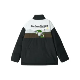 Doudoune zippée imprimée de lettres de la série Sport Lifestyle « Noir Blanc Vert »