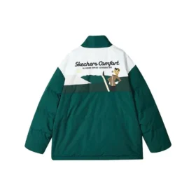 Doudoune zippée imprimée de lettres de la série Sport Lifestyle « Vert, Beige, Blanc »
