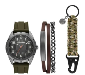Ensemble montre et cordon en nylon gris métallisé