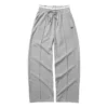 Pantalon décontracté droit à taille élastique et jambes larges « Gris Noir »