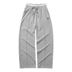 Pantalon décontracté droit à taille élastique et jambes larges « Gris Noir »