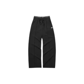 Pantalon décontracté droit à taille élastique et jambes larges « Gris Noir »