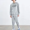 Pantalon de sport ajusté chaud doublé polaire avec lettres « Noir Gris »