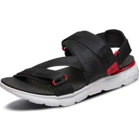 Sandales de plage et de sport respirantes à velcro, noir et rouge