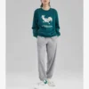 Sweat à col rond décontracté avec imprimé « Vert Blanc »