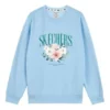Sweat à col rond à motif floral « Bleu Blanc Gris »