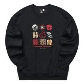 Sweat-shirt à col rond en maille graphique de la série Nouvel An « Black Red Yellow »
