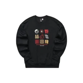 Sweat-shirt à col rond en maille graphique de la série Nouvel An « Black Red Yellow »