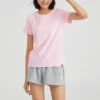 T-shirt de sport à col rond et manches courtes, rose
