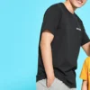 T-shirt imprimé en maille à manches courtes, style couple, noir