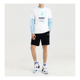 T-shirt à manches courtes en tricot pour homme Skechers, imprimé logo et couleurs contrastées, blanc