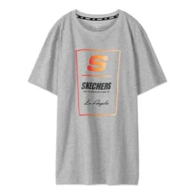 T-shirt à manches courtes en tricot Skechers pour homme, imprimé logo, couleurs contrastées, gris