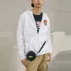 Veste à capuche zippée Letter de la série Casual colorée « Blanc Rouge »