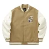 Veste de baseball imprimée de lettres « Beige Blanc Noir »