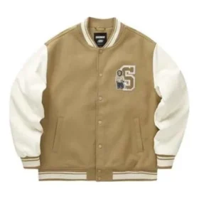 Veste de baseball imprimée de lettres « Beige Blanc Noir »