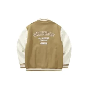 Veste de baseball imprimée de lettres « Beige Blanc Noir »