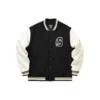 Veste de baseball imprimée de lettres « Beige Blanc Noir »