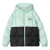 Veste en duvet tissée à capuche décontractée à blocs de couleur « Vert Noir »