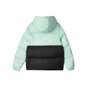 Veste en duvet tissée à capuche décontractée à blocs de couleur « Vert Noir »