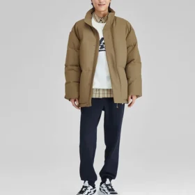 Veste en duvet zippée avec lettres imprimées de la série Sport Lifestyle « Tan »