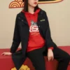Veste longue décontractée de la série CNY « Noir Rouge »