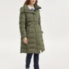 Veste longue en duvet tissé décontractée à capuche de la série « Bob » « Vert »