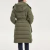 Veste longue en duvet tissé décontractée à capuche de la série « Bob » « Vert »