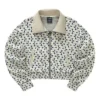 Veste zippée à col montant court imprimée d&rsquo;un logo « Beige Bleu Blanc »